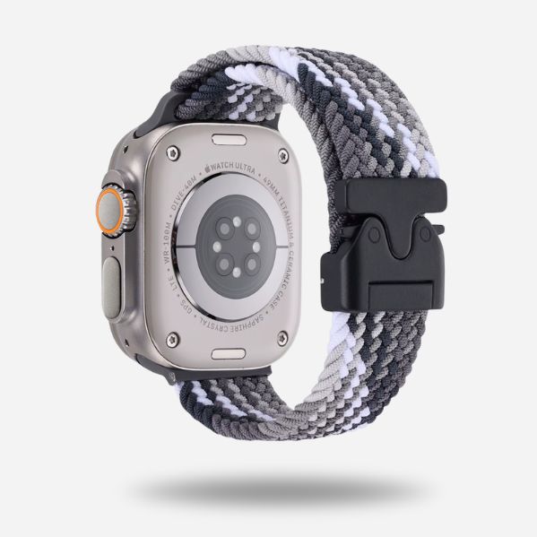 Apple Watch with grey & white woven elastic strap